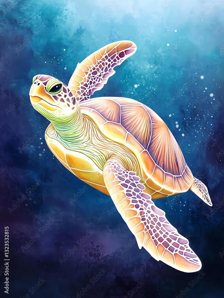 Obraz premium Vibrant Sea Turtle Watercolor Painting - Watercolor illustrations