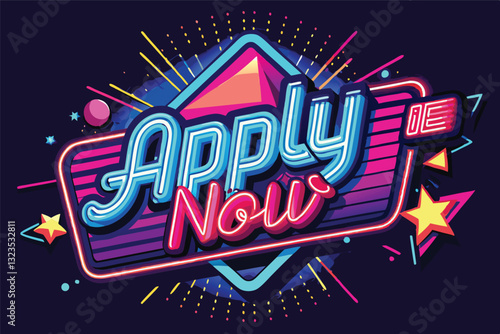 Bright and colorful vector illustration encouraging immediate action with the phrase 'Apply Now' prominently displayed against a dark background