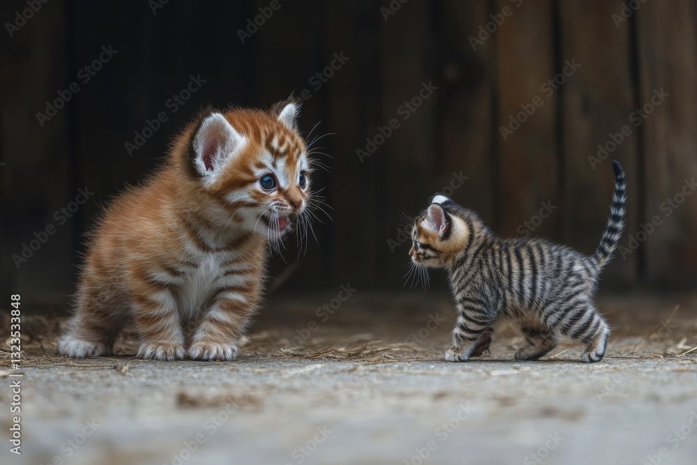 Obraz premium Playful kittens interacting in cozy environment