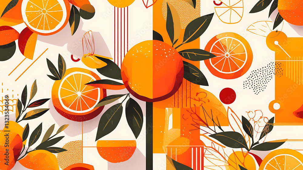 Fototapeta premium orange picture cartoon 2D, a beneficial fruit, is used as an illustration for advertising.