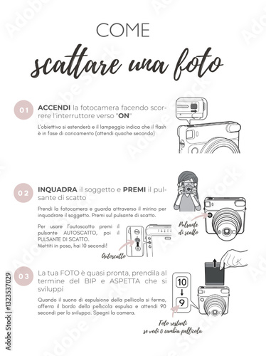 Istruzioni di come scattare una foto con polaroid per guestbook. Immagine con polaroid da utilizzare al proprio matrimonio o festa di compleanno.