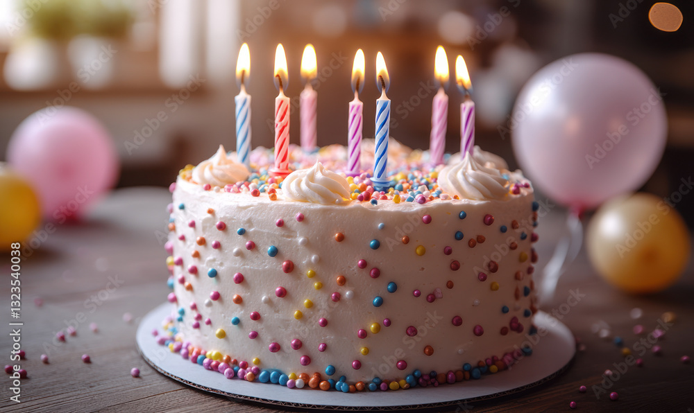 Birthday Cake with Candles, Balloons Birthday Cake with Candles, Balloons