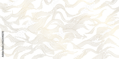Vector white and gold line luxury organic pattern. Japanese style abstract wave, elegant water, contour, topography, cloud elegant texture. Premium fancy minimal template.