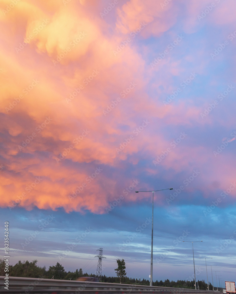 Beautiful orange and pink sky with clouds Beautiful orange and pink sky with clouds