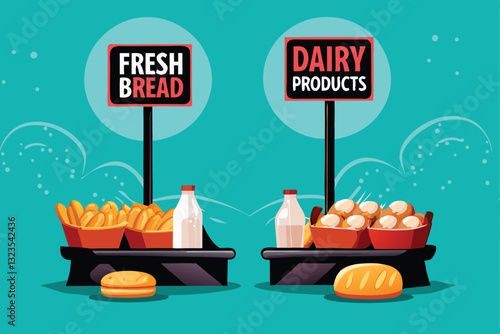 Design a vibrant supermarket flyer advertising fresh bread, showcasing its texture and appealing to consumers.  Include high-quality product photography.