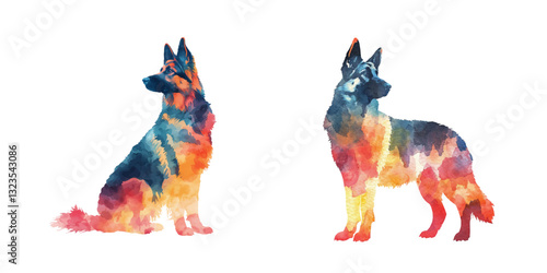 abstract color silhouette of german shepherd watercolor vector illustration