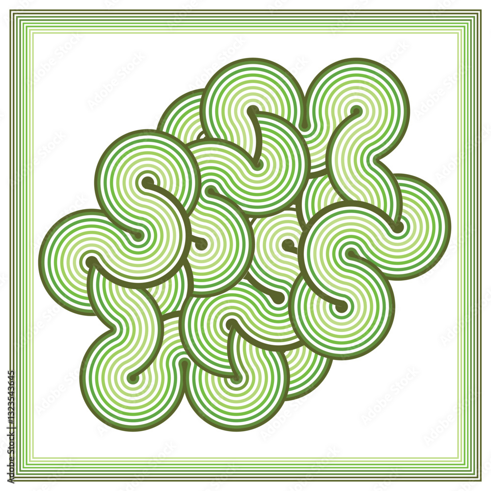 An abstract pattern of overlapping spirals in varying shades of green, creating a dynamic, fluid visual effect, it could be used as a wallpaper, fabric design, square scarf, pillow cover An abstract pattern of overlapping spirals in varying shades of green, creating a dynamic, fluid visual effect, it could be used as a wallpaper, fabric design, square scarf, pillow cover