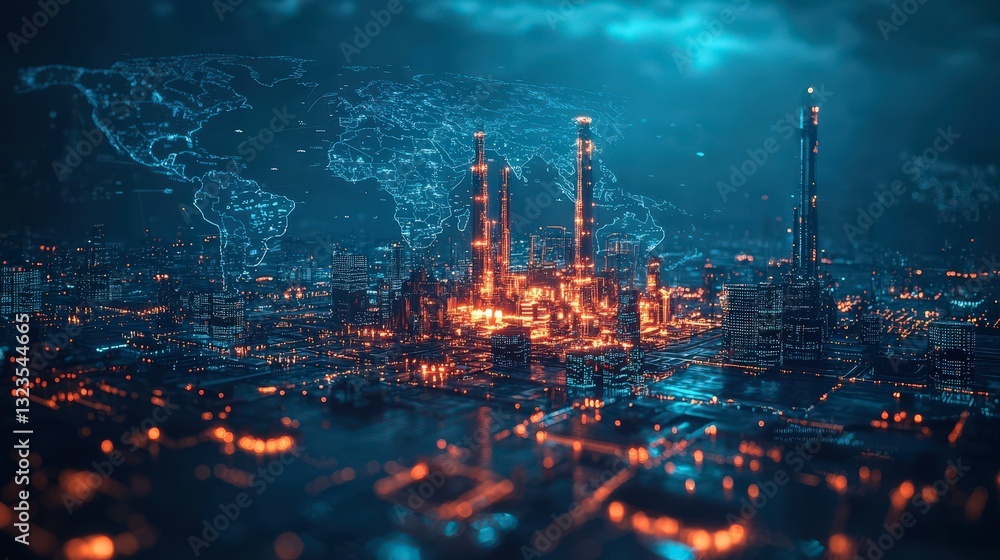 Fototapeta premium modern fuel gas power plant petroleum or petrochemical factory futuristic time machines design