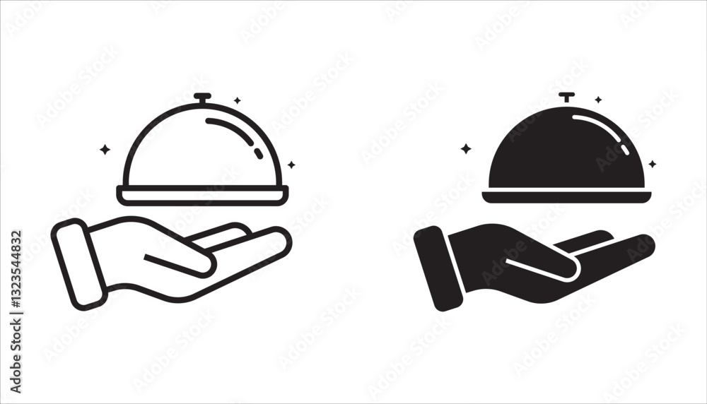 Fototapeta premium Food tray glyph icon set. Simple solid style. Food, hand, restaurant, tray, waiter, cloche, dinner, dish, guest, plate, restaurant concept. Vector illustration isolated