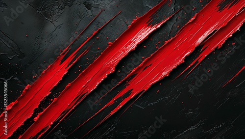 Rough, edgy red ink slashes cutting across a dark black background with an energetic brushstroke effect background