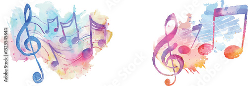 abstract color silhouette of music notes watercolor vector illustration