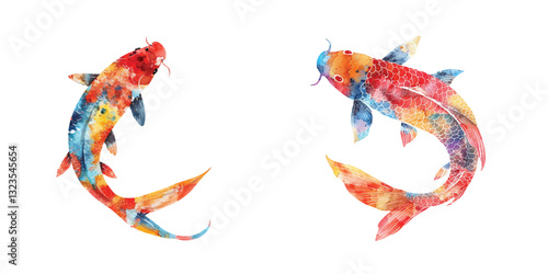abstract color silhouette of koi fish watercolor vector illustration