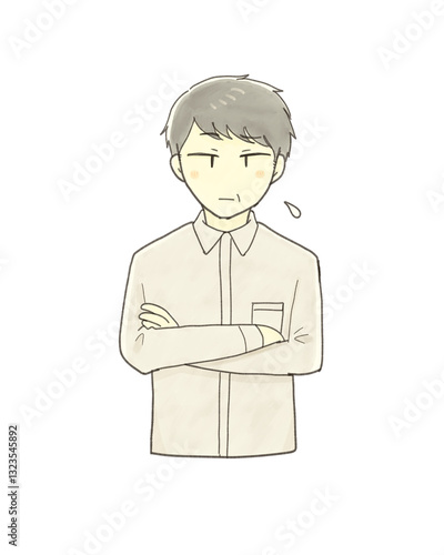不安そうにしているミドルの男性