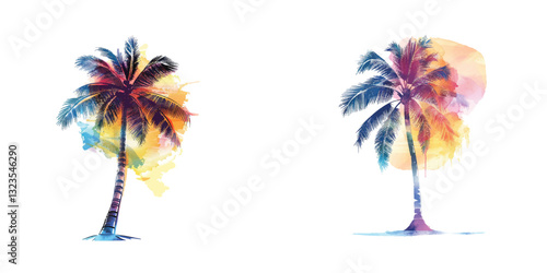 abstract color silhouette of palm tree watercolor vector illustration