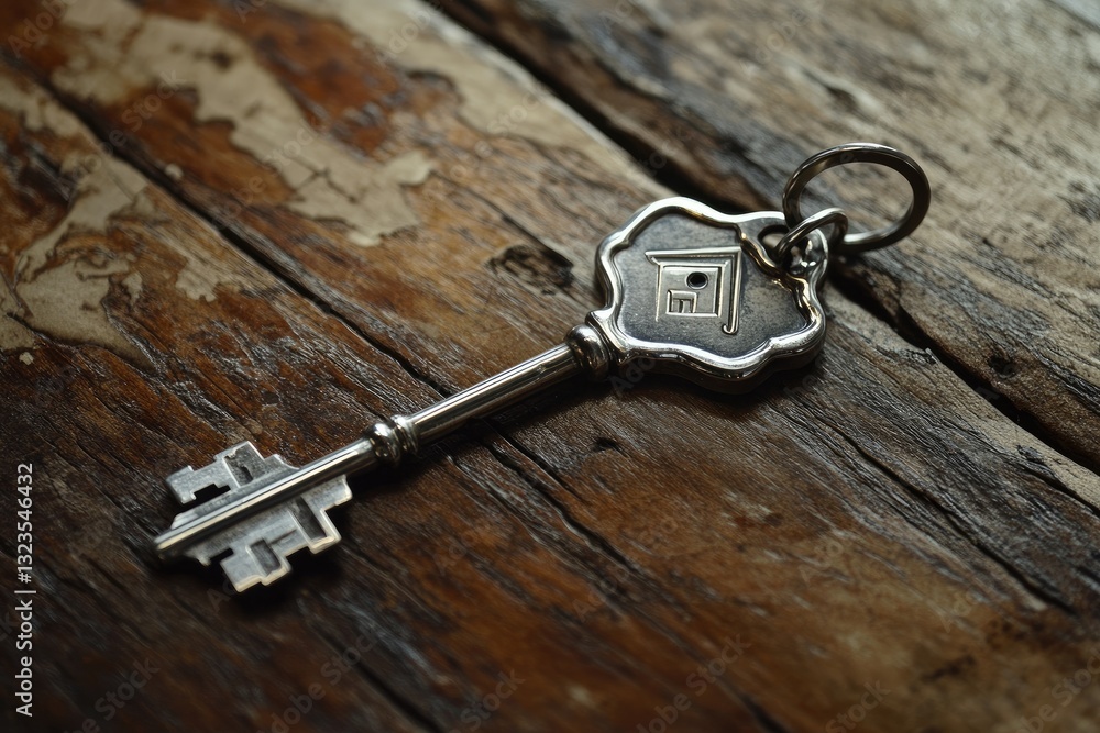 Antique key on weathered wood Antique key on weathered wood