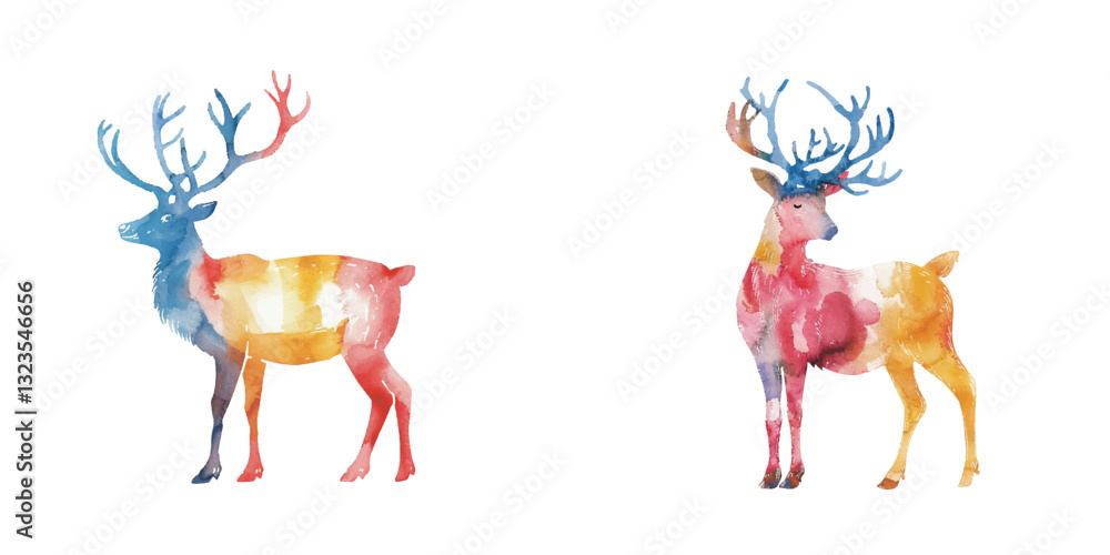 Obraz premium abstract color silhouette of reindeer watercolor vector illustration