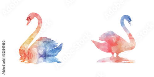 abstract color silhouette of swan watercolor vector illustration