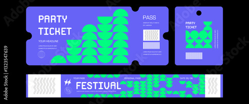 Control ticket bracelets for events, disco, festival, fan zone, party, staff. Vector mockup of a festival bracelet in a futuristic style.	
