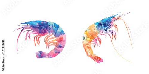 abstract color silhouette of shrimp watercolor vector illustration