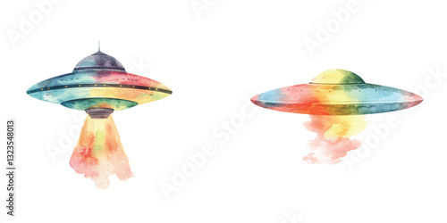 abstract color silhouette of ufo watercolor vector illustration