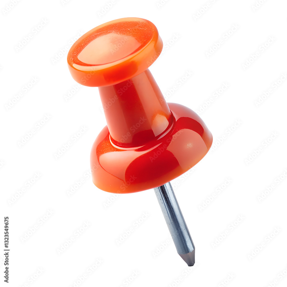 A sharp red plastic pushpin, a common office tool, is isolated on a white board as a reminder.AI Generated A sharp red plastic pushpin, a common office tool, is isolated on a white board as a reminder.AI Generated
