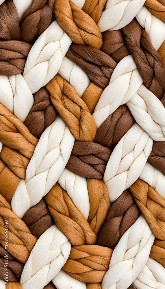 Close-up view of intricate braided texture with beige, brown, and white colors Close-up view of intricate braided texture with beige, brown, and white colors