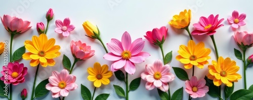 Wallpaper Mural Pastel colored flowers neatly arranged on table in knolling style, pastel colors, flat lay Torontodigital.ca