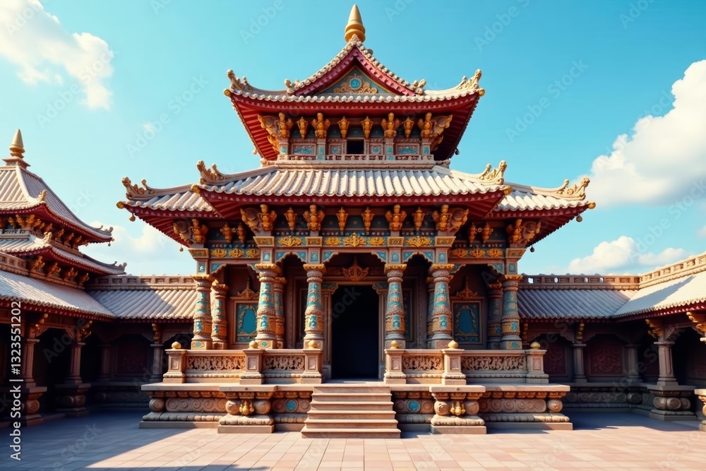 Fototapeta premium Ornate Hindu temple with intricate carvings and colorful architecture, traditional, deity