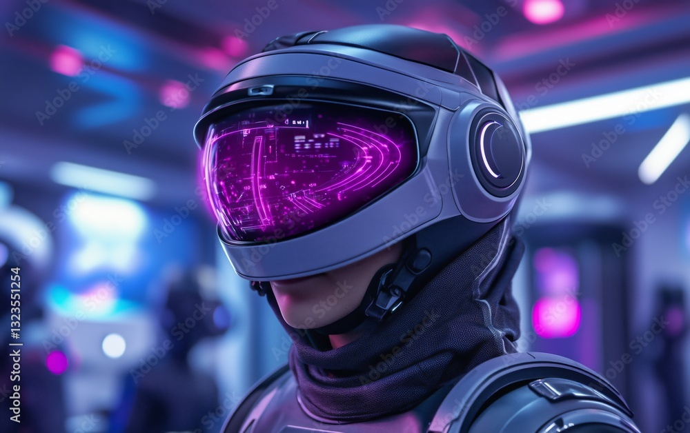 Futuristic Cyberpunk Character in Advanced Technology Helmet Futuristic Cyberpunk Character in Advanced Technology Helmet