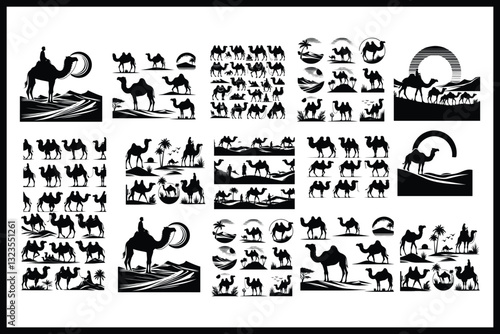 Desert Camel Silhouette Bundle | Arabic Nomadic SVG Pack 