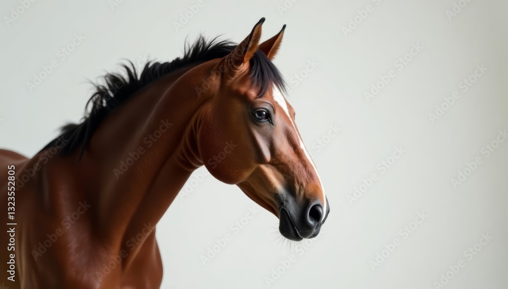 Obraz premium Graceful bay horse looking towards camera in studio, Equestrian, brown