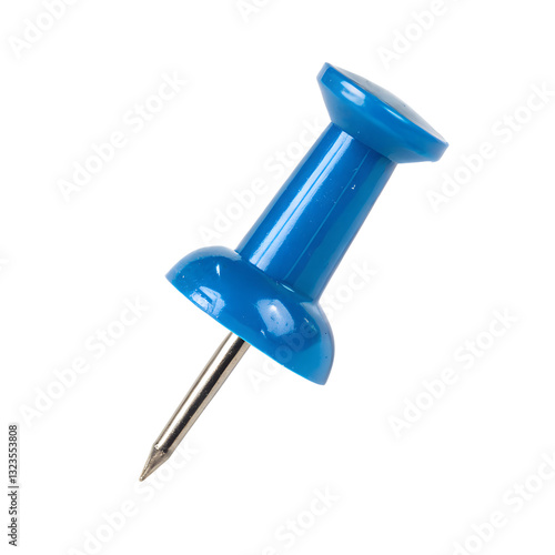 Blue Push Pin Thumbtack Isolated on Transparent Background