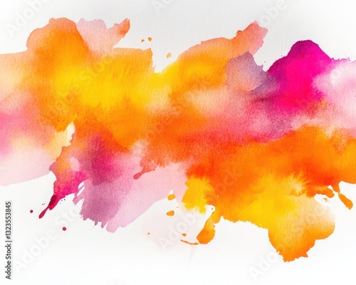 Abstract watercolor splashes in bright orange pink and yellow forming a tropical vibe