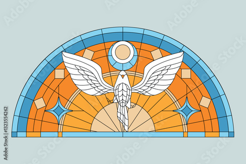 Pentecost Christian Holy Spirit Bird Illustration with Stained Glass Style suitable for Church Windows
