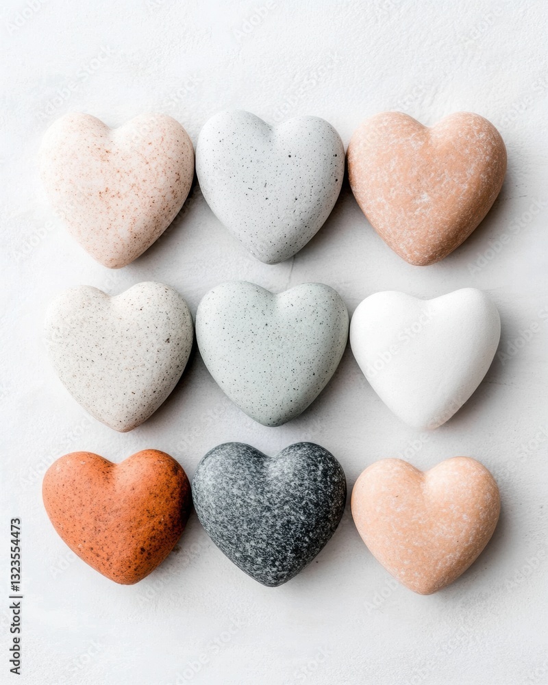 Obraz premium Mindful Minimalism Pastel Stone Heart Collection - Neutral Palette Wellness Design for Meditation, Self-Care, and Emotional Healing Concepts