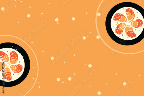 Design circular patterns mimicking elegant sushi plating arrangements.  Use a minimalist aesthetic with clean lines and subtle color palettes inspired by Japanese cuisine.