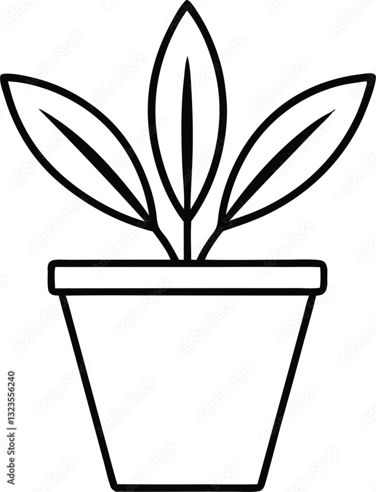 House plant in a pot doodle outline, Potted plant line art vector illustration House plant in a pot doodle outline, Potted plant line art vector illustration