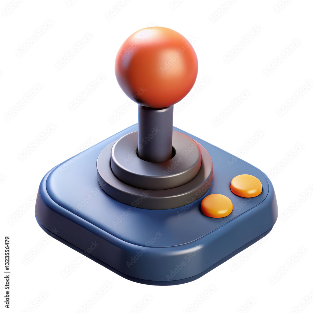 A classic joystick controller featuring a vibrant orange ball and buttons, designed for retro gaming experiences, illustration of 3d rendering. A classic joystick controller featuring a vibrant orange ball and buttons, designed for retro gaming experiences, illustration of 3d rendering.