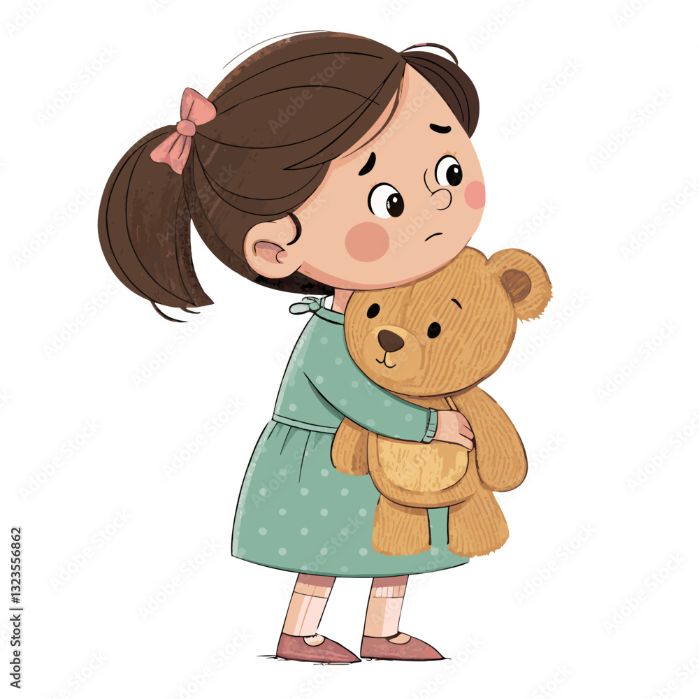 Adorable Little Girl Hugging Teddy Bear Vector Illustration for Children Adorable Little Girl Hugging Teddy Bear Vector Illustration for Children