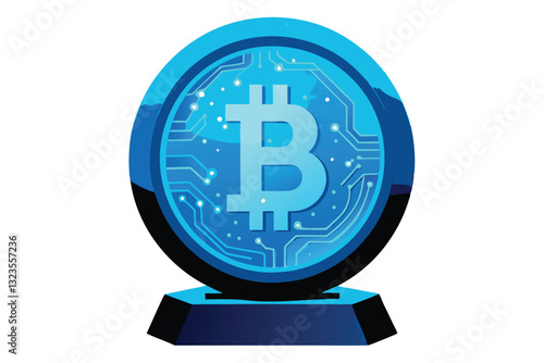 Abstract artwork depicting intricate cryptocurrency circuit patterns seamlessly integrated into a futuristic, shattered holographic sphere.