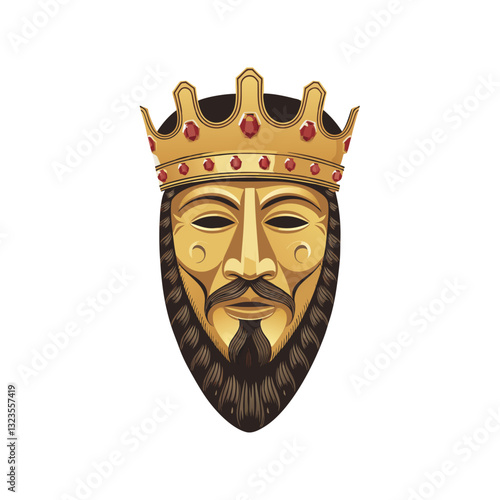 Regal King Mask Crowned Portrait Royalty Illustration Vector