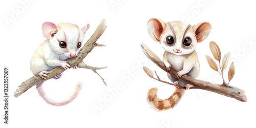 sugar glider watercolor vector illustration