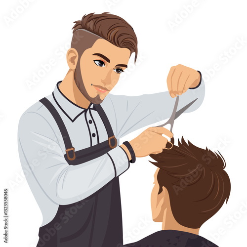 Barber Cutting Hair Vector Illustration for Salon and Hairstylist Design