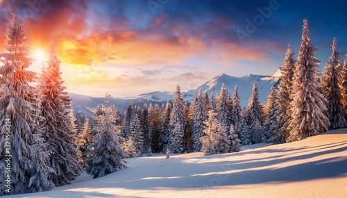 Wallpaper Mural fantastic winter landscape during sunset colorful sky glowing by sunlight dramatic wintry scene snow covered trees under warm sunlit sunlight sparkling in the snow splendid alpine winter Torontodigital.ca