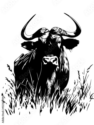 Buffalo Head Silhouette Vector Art for Wildlife Illustration and Decor