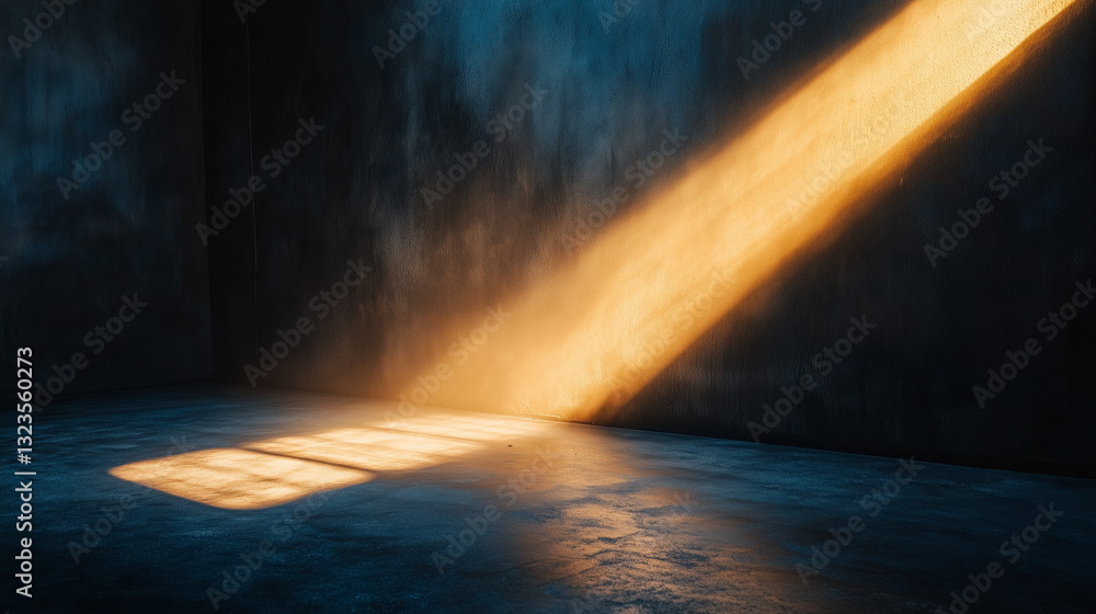 Obraz premium Dramatic light beam entering a dark room through a window