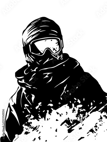 Snowboarder Silhouette in Snowy Winter Gear Illustration