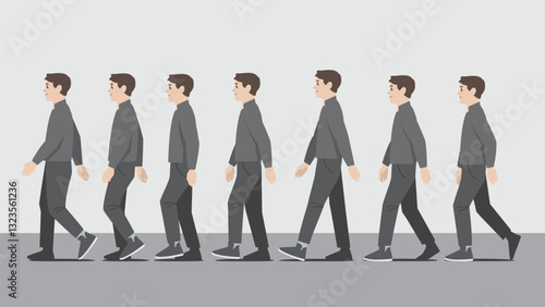Animation of a man in dark shirt walking in side view showing the step cycle sequence