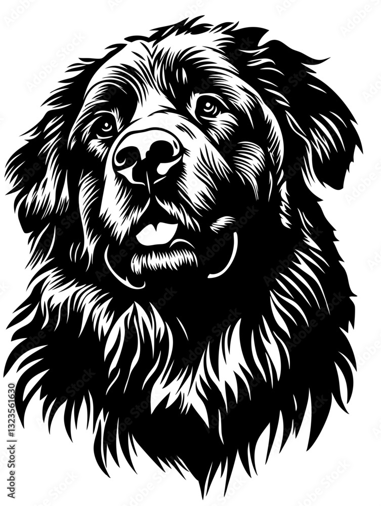 Vector Illustration Fluffy Dog Portrait Art for Tattoos and Coloring Books Vector Illustration Fluffy Dog Portrait Art for Tattoos and Coloring Books