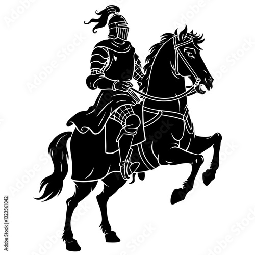 Medieval Knight on Horseback Silhouette for Design and Illustration